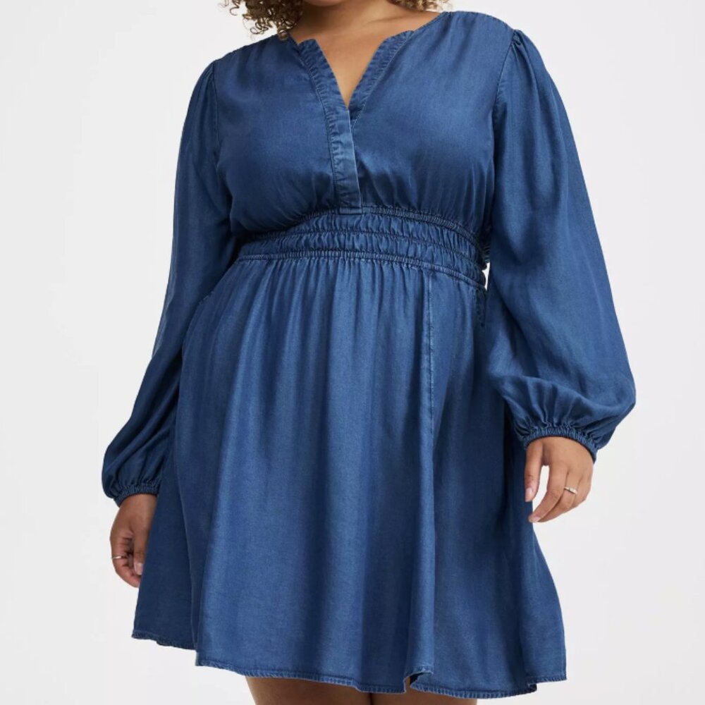 TORRID DARK WASH CHAMBRAY MINI DRESS 2 2X 18 20